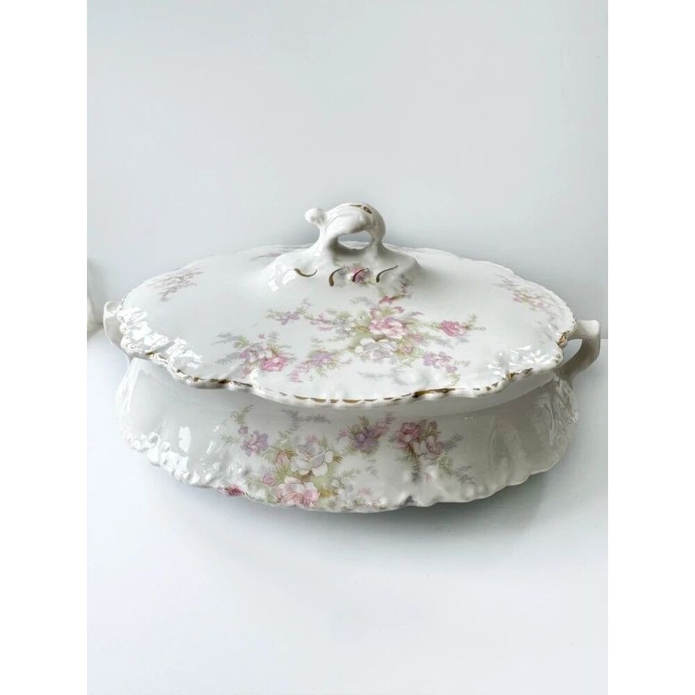 Vintage Homer Laughlin Hudson Covered Tureen – Pink Floral Gold Trim